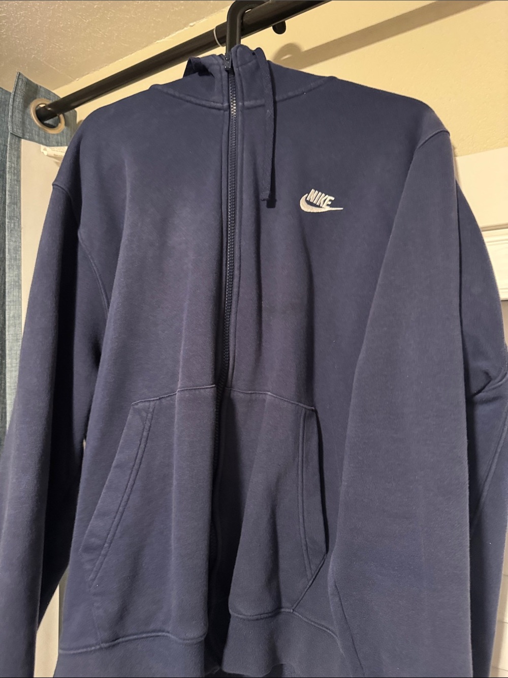 Nike Men's Navy Full-Zip Hoodie with White Logo